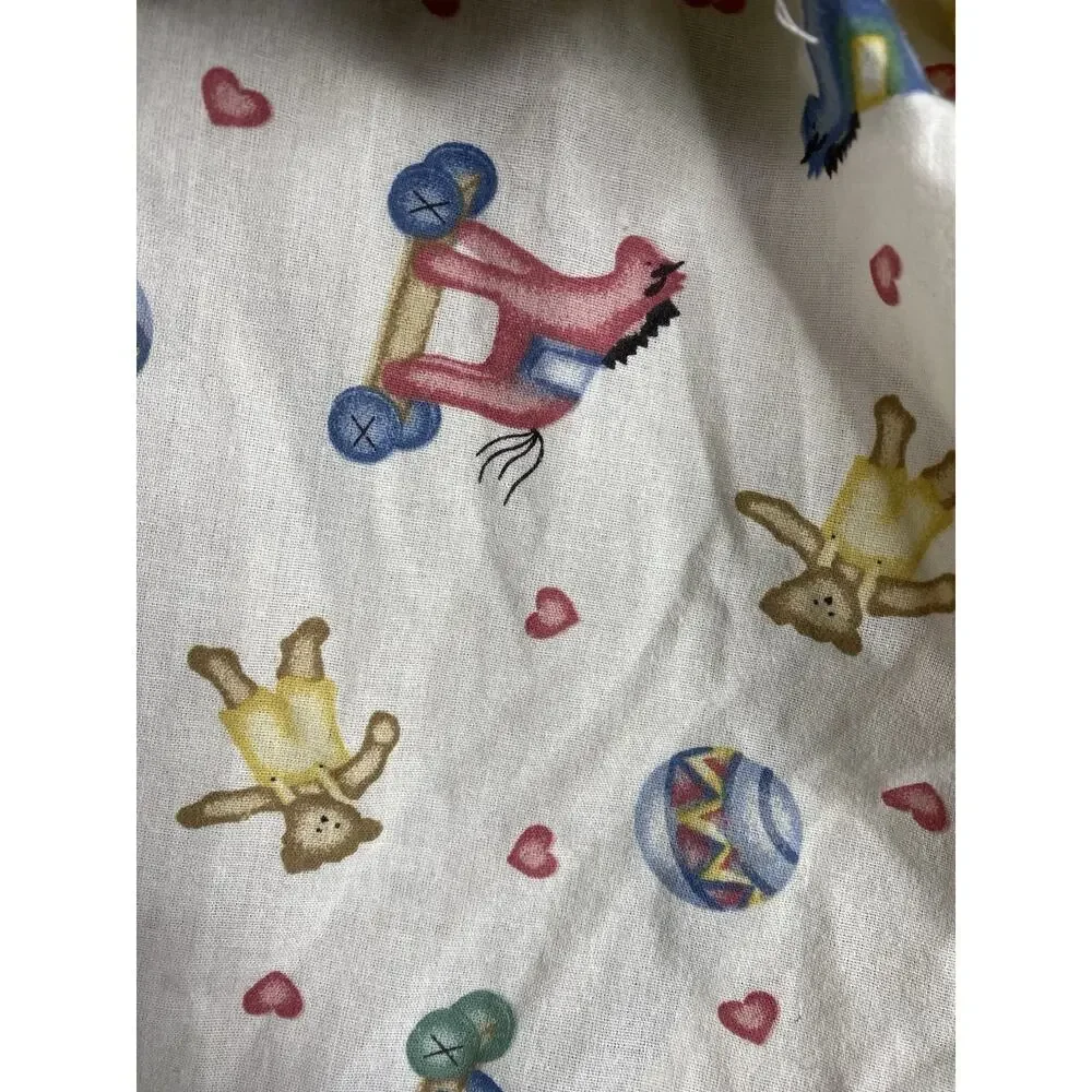Vintage Lambs & Ivy Crib Sheet Hearts Rolling Horse Balls Teddy Bears Baby 90s
